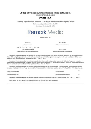 Thumbnail Remark Holdings 10-Q Quarterly Report FY2016 