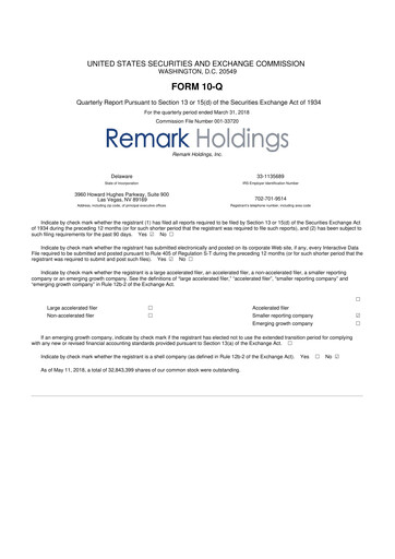Thumbnail Remark Holdings 10-Q Quarterly Report FY2018 