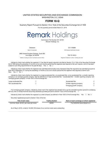 Thumbnail Remark Holdings 10-Q Quarterly Report FY2019 