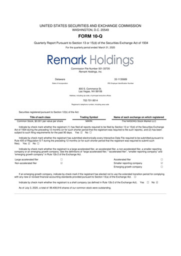Thumbnail Remark Holdings 10-Q Quarterly Report FY2020 