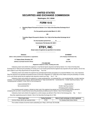 Thumbnail Etsy 10-Q Quarterly Report FY2019 