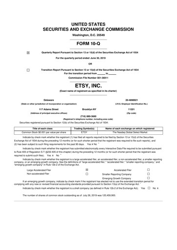 Thumbnail Etsy 10-Q Quarterly Report FY2019 