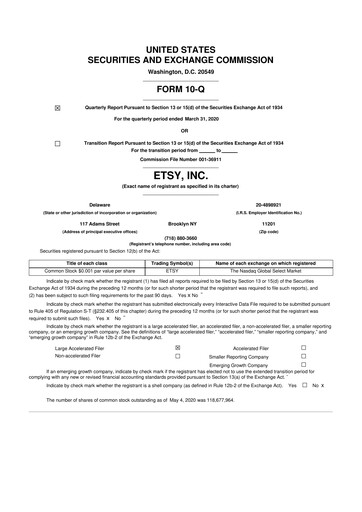 Thumbnail Etsy 10-Q Quarterly Report FY2020 
