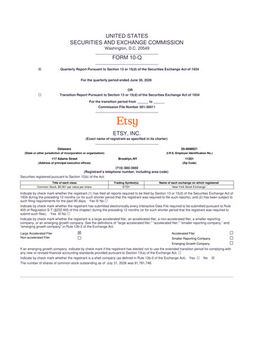 Miniature Etsy 10-Q Rapport trimestriel 2026 