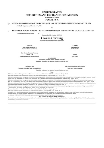 Thumbnail Owens Corning
 10-K Annual Report 2015