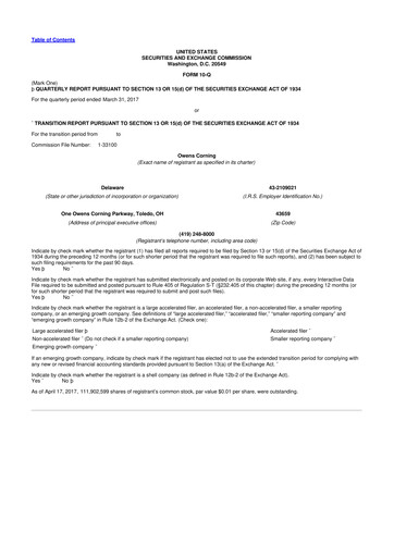 Miniature Owens Corning
 10-Q Rapport trimestriel 2017 