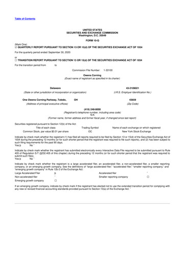 Miniature Owens Corning
 10-Q Rapport trimestriel  