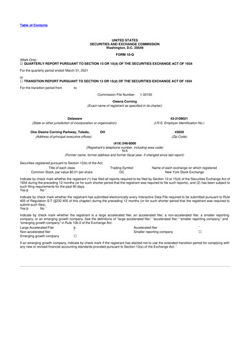 Miniature Owens Corning
 10-Q Rapport trimestriel  