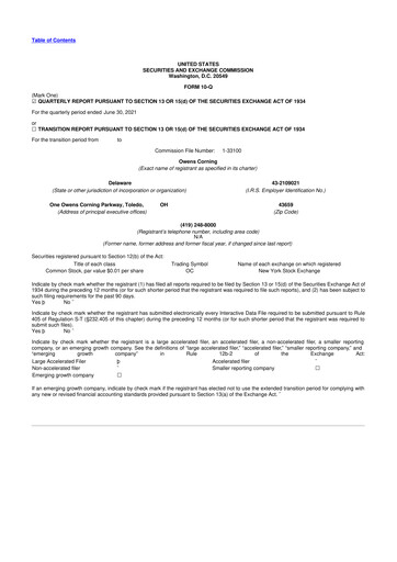 Miniature Owens Corning
 10-Q Rapport trimestriel 2021 