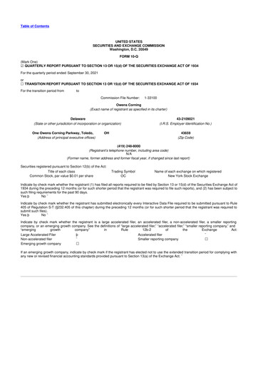 Miniature Owens Corning
 10-Q Rapport trimestriel 2021 