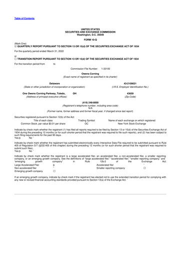 Miniature Owens Corning
 10-Q Rapport trimestriel 2022 