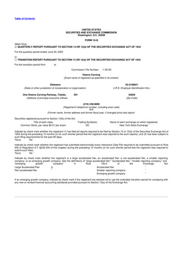 Miniature Owens Corning
 10-Q Rapport trimestriel 2022 