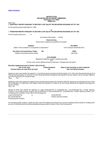 Miniature Owens Corning
 10-Q Rapport trimestriel 2023 