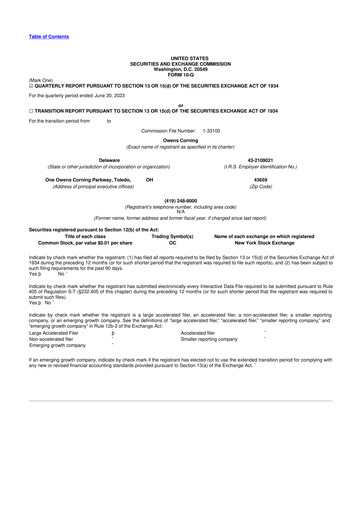 Miniature Owens Corning
 10-Q Rapport trimestriel 2023 