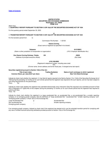 Miniature Owens Corning
 10-Q Rapport trimestriel 2023 