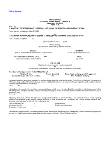 Miniature Owens Corning
 10-Q Rapport trimestriel 2024 