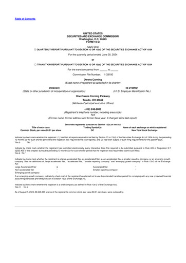 Miniature Owens Corning
 10-Q Rapport trimestriel 2024 