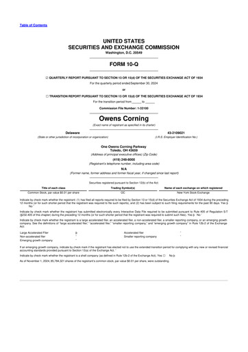 Miniature Owens Corning
 10-Q Rapport trimestriel 2024 