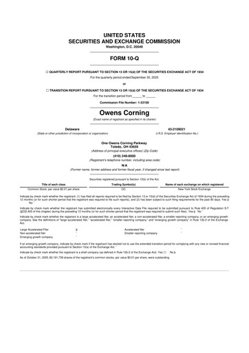 Miniature Owens Corning
 10-Q Rapport trimestriel 2025 