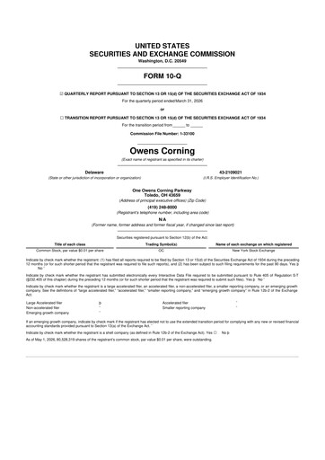 Thumbnail Owens Corning
 10-Q Quarterly Report FY 