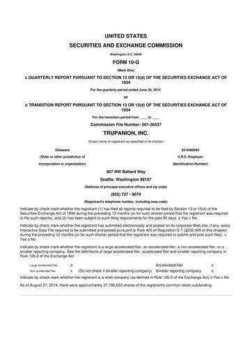 Miniature Trupanion
 10-Q Rapport trimestriel 2014 