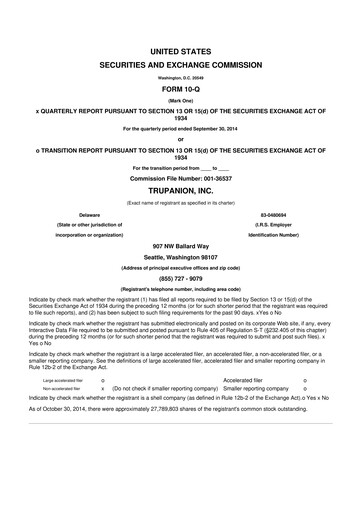 Miniature Trupanion
 10-Q Rapport trimestriel 2014 