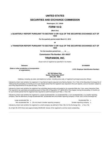 Miniature Trupanion
 10-Q Rapport trimestriel 2016 