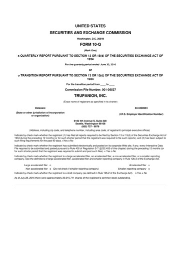 Miniature Trupanion
 10-Q Rapport trimestriel 2016 