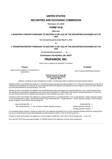Miniature Trupanion
 10-Q Rapport trimestriel 2018 