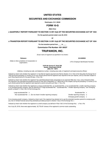 Miniature Trupanion
 10-Q Rapport trimestriel 2018 