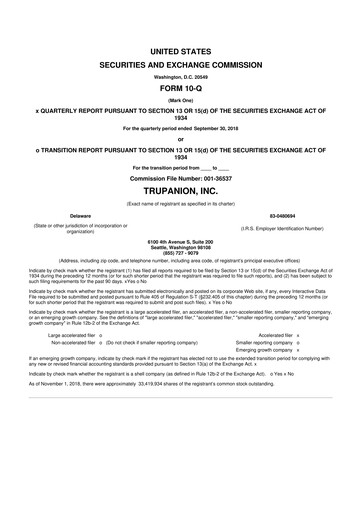 Miniature Trupanion
 10-Q Rapport trimestriel 2018 