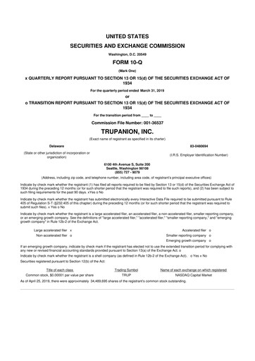 Miniature Trupanion
 10-Q Rapport trimestriel 2019 