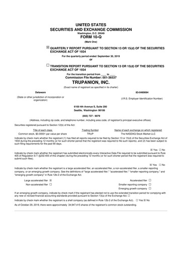 Miniature Trupanion
 10-Q Rapport trimestriel 2019 