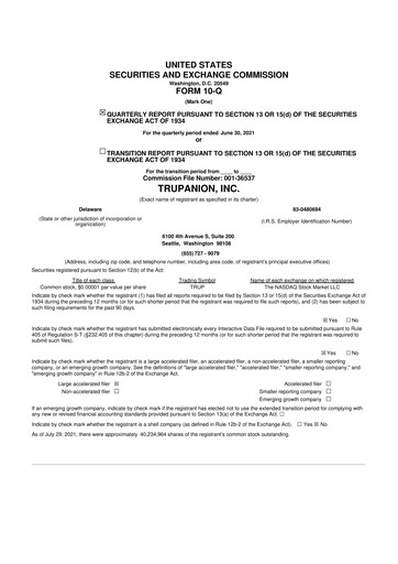Miniature Trupanion
 10-Q Rapport trimestriel 2021 