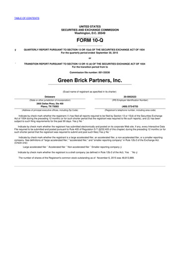 Thumbnail Green Brick Partners
 10-Q Quarterly Report FY2015 