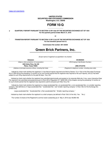 Thumbnail Green Brick Partners
 10-Q Quarterly Report FY2016 