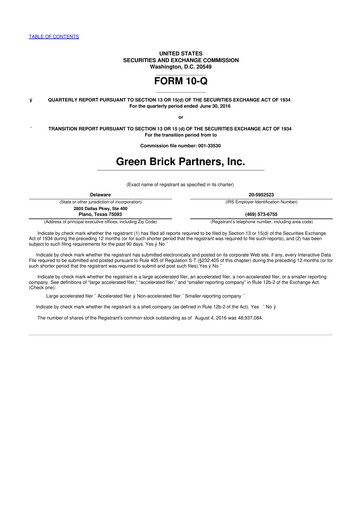 Thumbnail Green Brick Partners
 10-Q Quarterly Report FY 