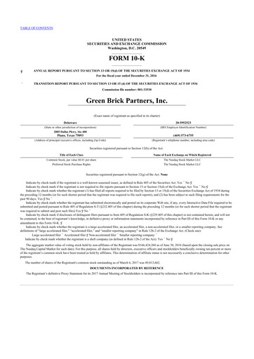 Thumbnail Green Brick Partners
 10-K Annual Report 2016