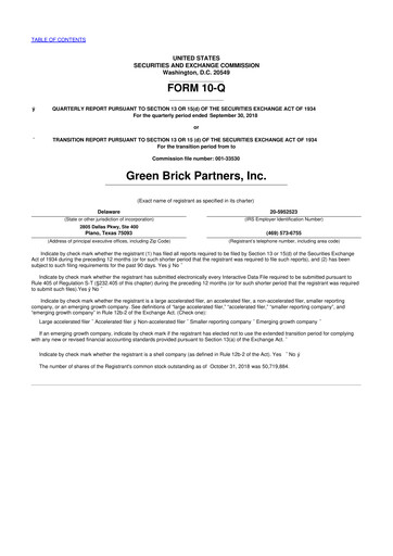 Thumbnail Green Brick Partners
 10-Q Quarterly Report FY2018 