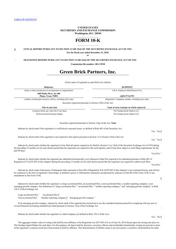 Thumbnail Green Brick Partners
 10-K Annual Report 2018