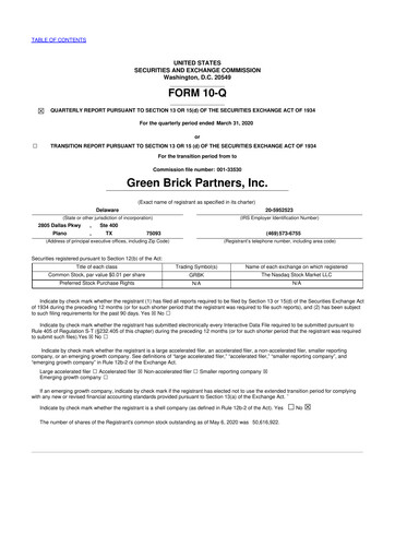 Thumbnail Green Brick Partners
 10-Q Quarterly Report FY2020 