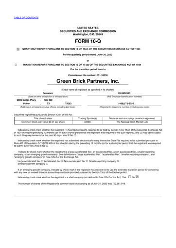 Thumbnail Green Brick Partners
 10-Q Quarterly Report FY2020 