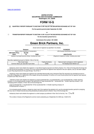 Thumbnail Green Brick Partners
 10-Q Quarterly Report FY2020 