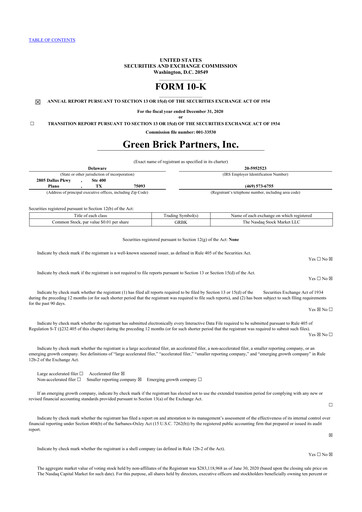 Thumbnail Green Brick Partners
 10-K Annual Report 2020