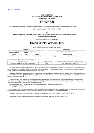 Thumbnail Green Brick Partners
 10-Q Quarterly Report FY2021 
