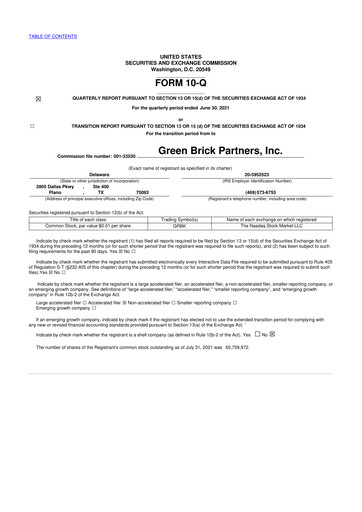 Thumbnail Green Brick Partners
 10-Q Quarterly Report FY2021 