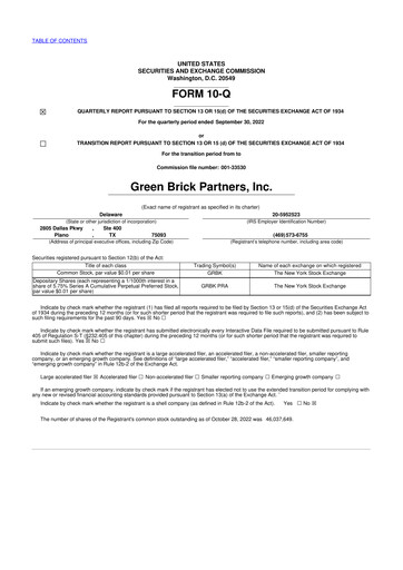 Thumbnail Green Brick Partners
 10-Q Quarterly Report FY2022 
