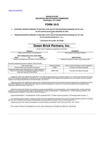 Thumbnail Green Brick Partners
 10-Q Quarterly Report FY2023 