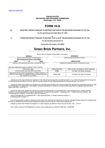 Thumbnail Green Brick Partners
 10-Q Quarterly Report FY2024 