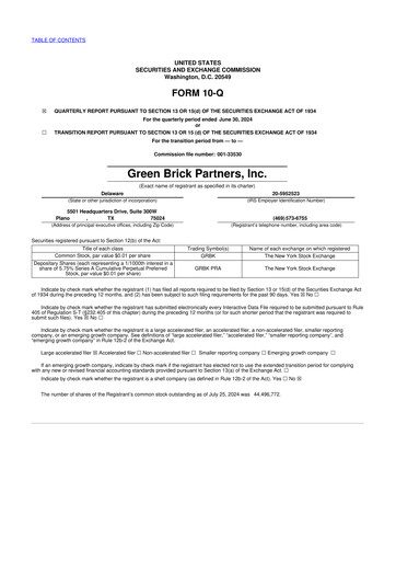 Thumbnail Green Brick Partners
 10-Q Quarterly Report FY2024 